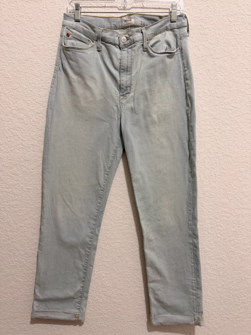 Hudson Blair Light Blue High-Rise Jeans | Rolled Hem Straight Leg Denim Chic